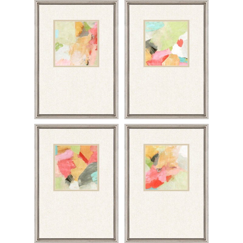 Ensemble de quatre reproductions d'art encadrées argentées Pastel Splash