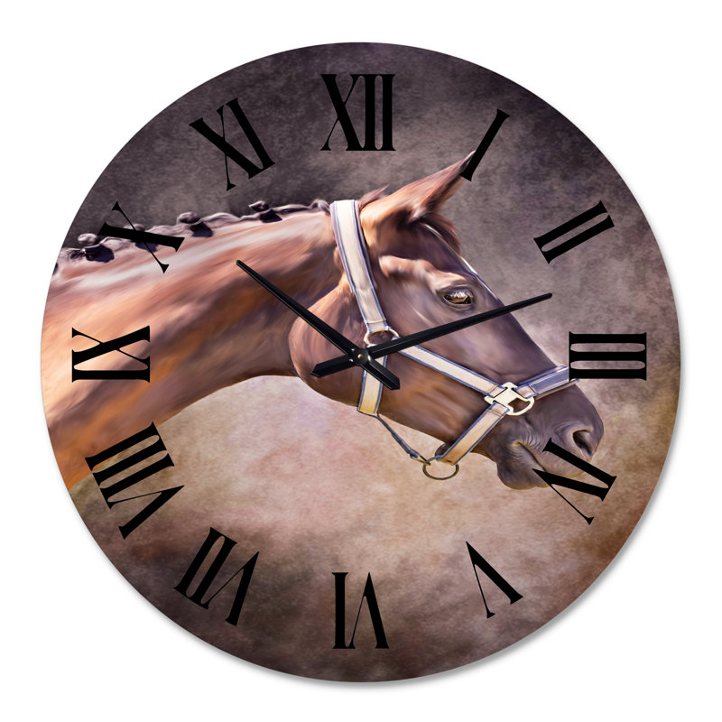 Portrait d'un cheval brun - horloge murale de ferme, Surdimensionné