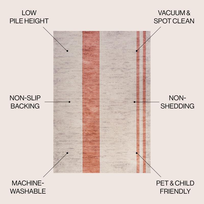 Amondo Modern Distressed Stripe Machine-Washable Ivory/Peach Rug, Rectangle 2'11" x 5'