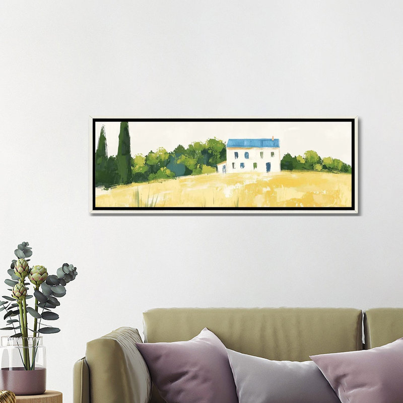 La maison d'été - reproduction d'art murale - toile encadrée, 48 po x 16 po, Toile avec cadre, Blanc patiné