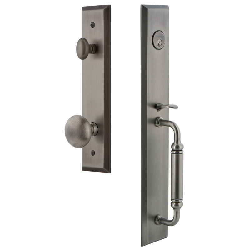 Fifth Avenue Handleset with Single Cylinder Deadbolt and Door Knob and Rosette, 2.75", Antique Pewter
