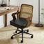 Fauteuil de bureau respirant à dossier en canne avec structure en noyer de style Mid-Century et base pivotante réglable-1065842795