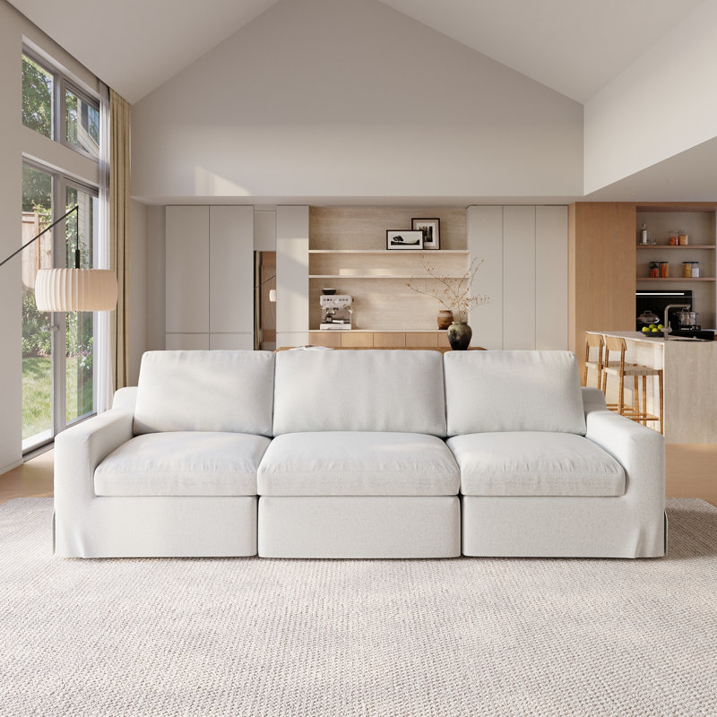 Canapé modulaire rembourré 3 pièces en lin, Beige