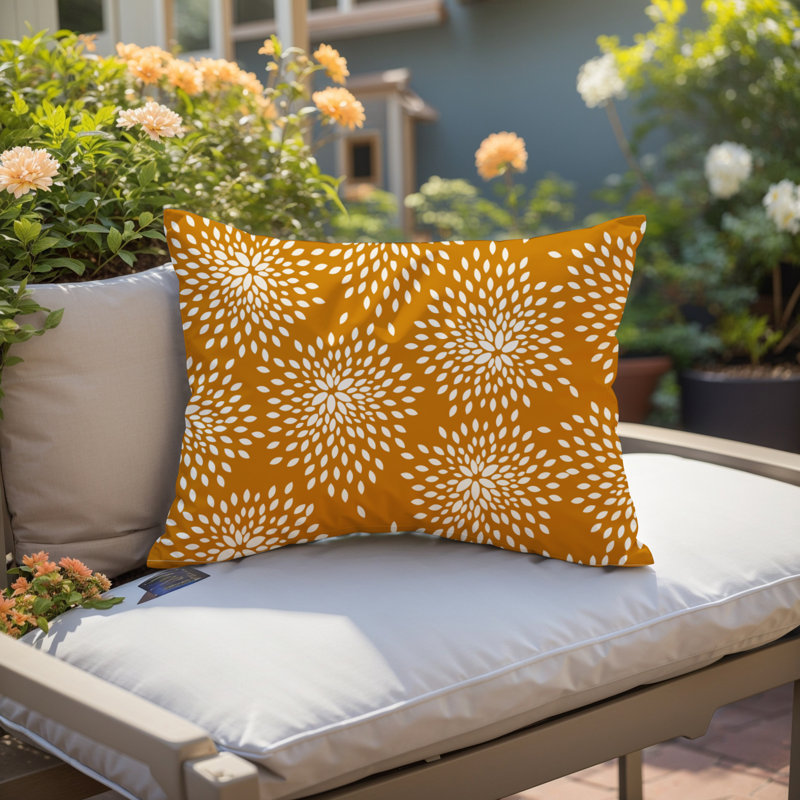 Housse et insert de coussin rectangulaire intérieur / extérieur en polyester filé Bavière, Orange/Crème