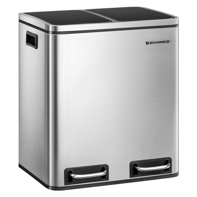 Steel Step On Multi-Compartment Rubbish & Recycling Bin, Silver, 30L
