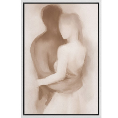 Couple abstrait minimaliste embrassant une silhouette neutre et douce, silhouette, décoration murale moderne pour le salon, chambre à coucher, toile encadrée, chambre principale, reproduction d'art