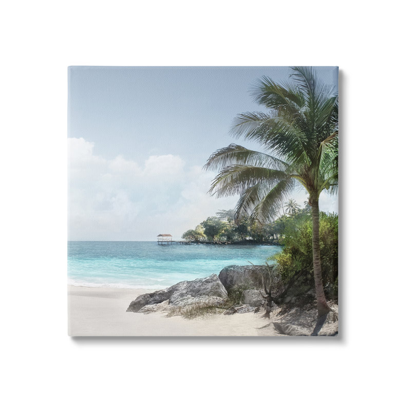 Paysage tropical paradis sur toile par Mike Calascibetta, H 17 po x l 17 po x P 1,5 po