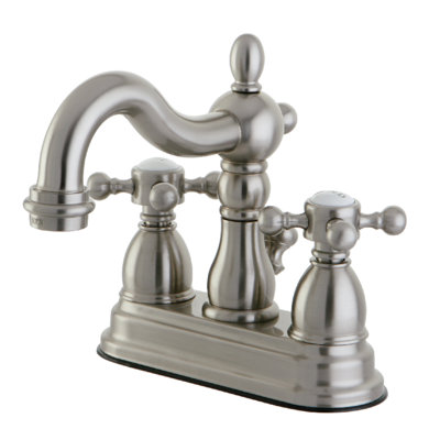 Kingston Brass Heritage Two-Handle 3-Hole Deck Mount 4" Centerset Bathroom Faucet with Brass Pop-Up