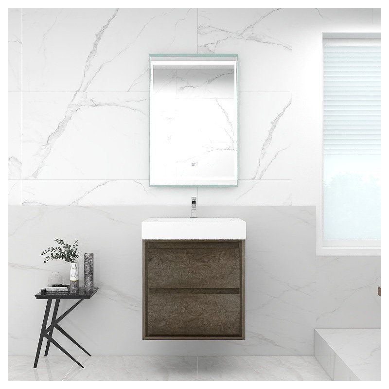 Azden 23.6'' Single Bathroom Vanity with Acrylic Top, Smoke Oak