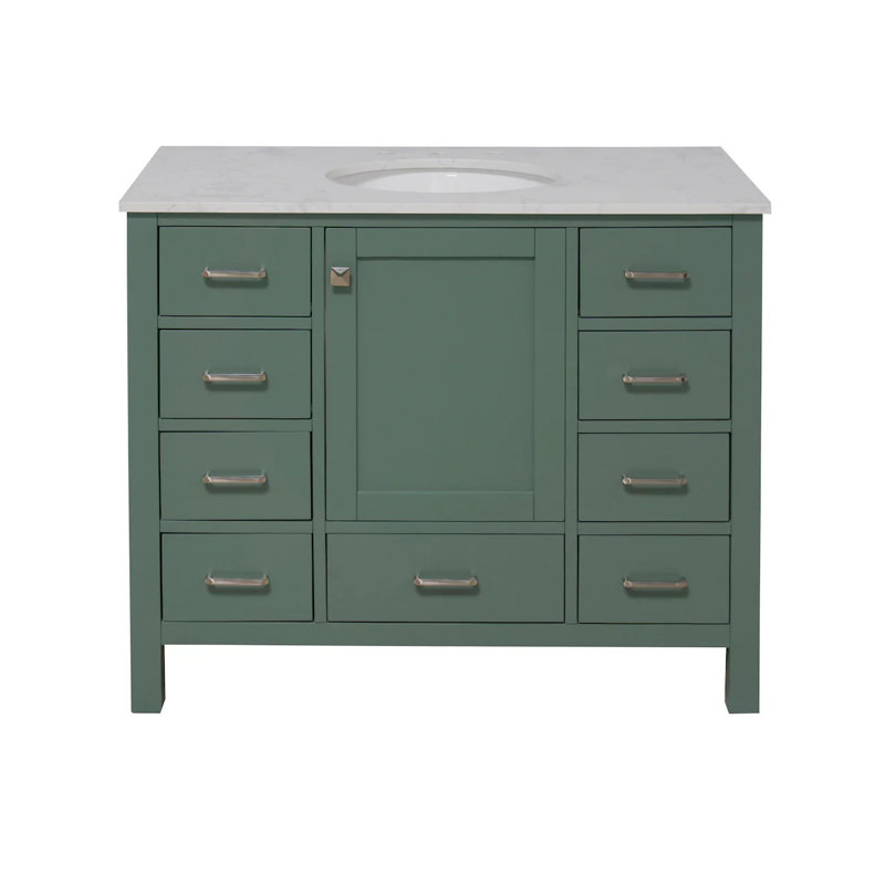 Ensemble de meuble-lavabo simple 42 po Claudett, Vert sauge, Carrare d'ingénierie