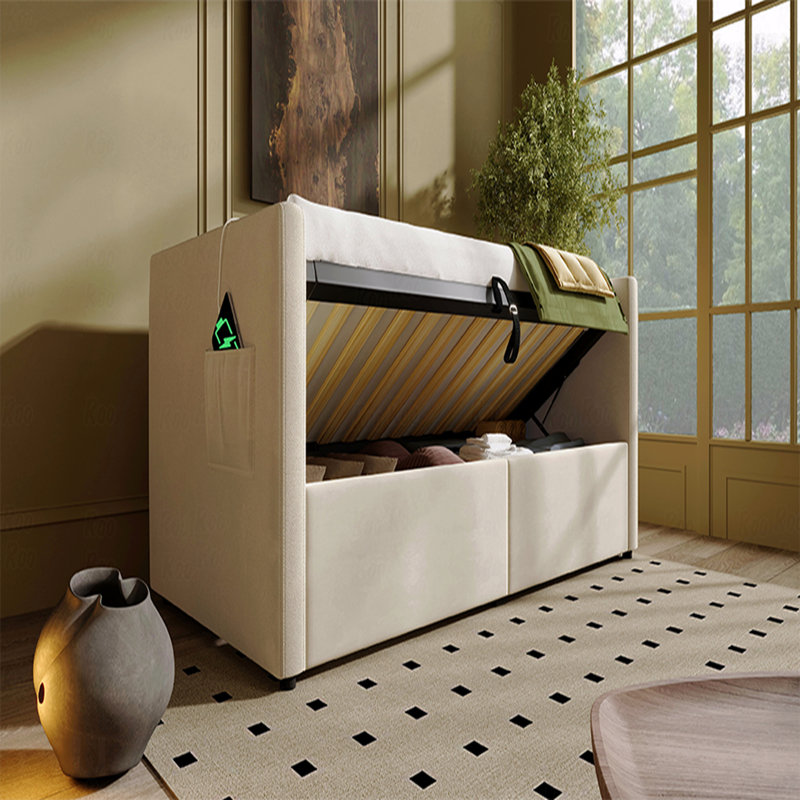Bed Frame Twin Size Upholstered Design Daybed, Hydraulic With Storage Function Twin With Usb And  Type-C Charging, With Wooden Frame Material Slats And Tufted Sofa Back
