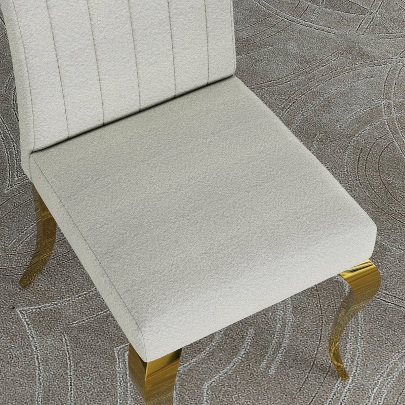 Dining Table Set With 4 Boucle Dining Chairs, Gold