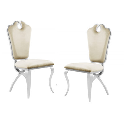 Ensemble de 2 chaises de salle à manger en velours crème avec structure en métal argenté