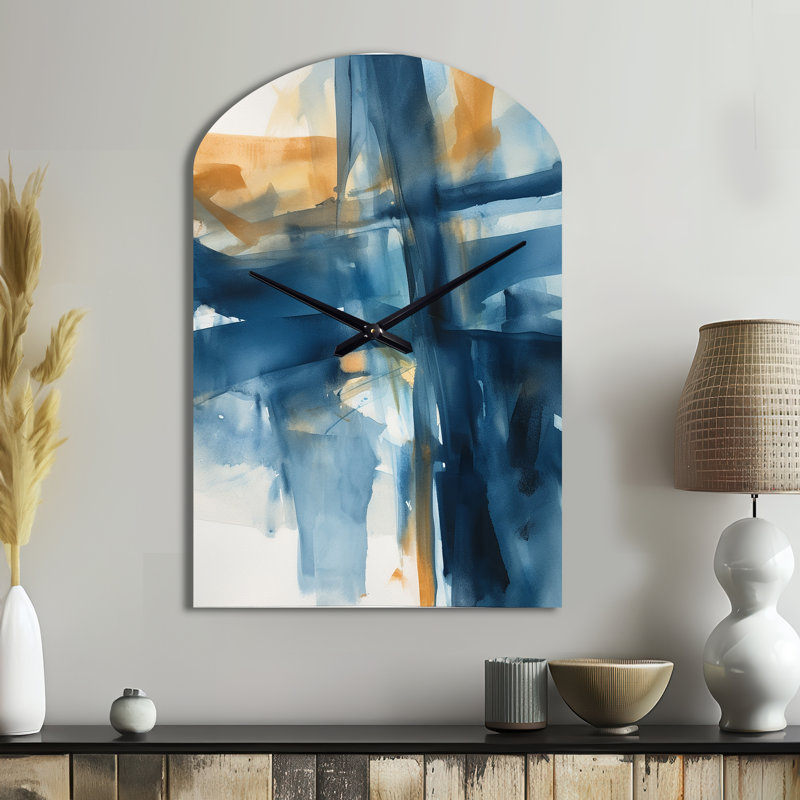Horloge murale bleue et dorée, Fusion III - Fractales asymétriques, Grand