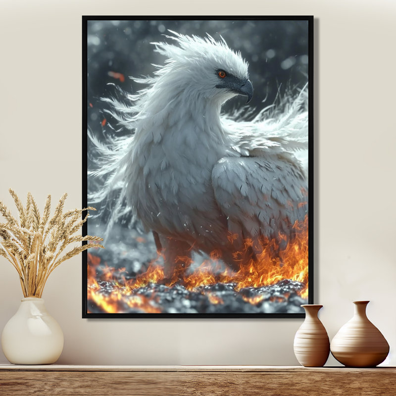 Mythique majestueux oiseau de feu - art mural oiseau, Toile avec cadre noir, H 40 po x l 30 po x P 1,5 po