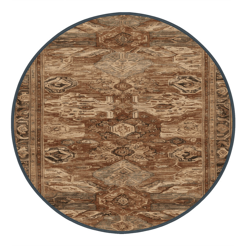 Machine Washable Persian Brown Area Rug, Round 5'