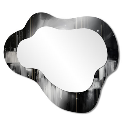 Black Contemporary Cloud-Shaped Accent Mirror – Geometric Night New York Cityscape, Metal Print
