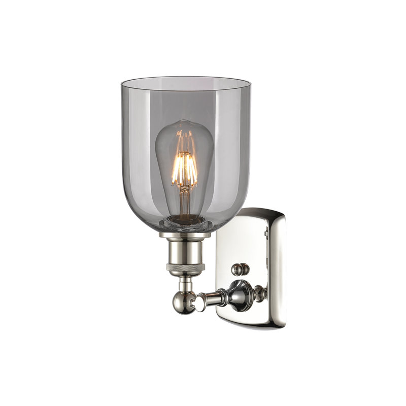 Anacaren Steel Armed Sconce, Light Smoke, Polished Nickel
