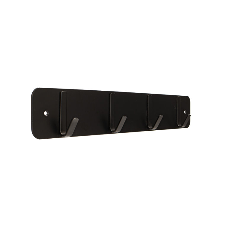 Matte Black Metal Wall Mounted Hook Rack with 4 Hooks