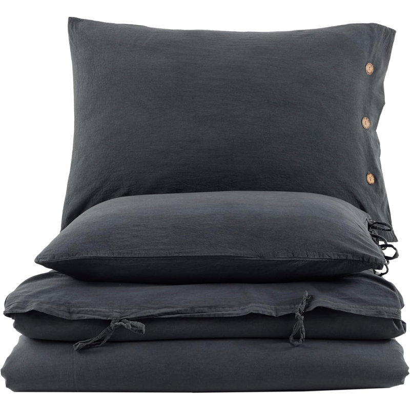 Monarch Duvet Cover Set  100% Washed Cotton Linen Super Soft Comfortable Chic Lightweight 5 Piece Set 2 Pillow Sham 2 Pillow Case 1 Quilt Cover Home Bedding Set