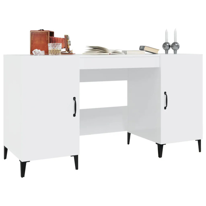 Korhan Computer Desk, High Gloss White/Black