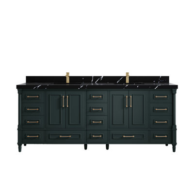 84 In. W X 22 In. D Aberdeen Double Sink Bathroom Vanity In Dark Forest Green With 2 In. Calacatta Black Quartz -  Willow Collections, ABD_DGN_CA_BK_84