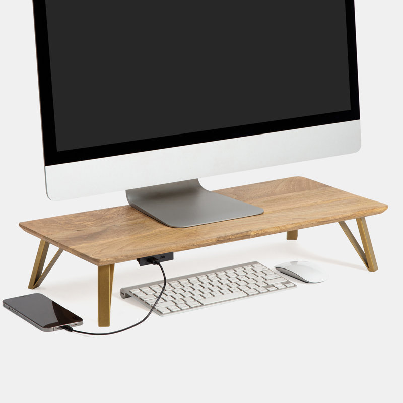 Support pour écran avec port USB Lameek, Naturel / Or, 24 pouces