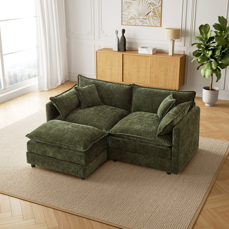 Canapé recouvert de chenille, design ergonomique, élégant et facile à installer, Green Chenille