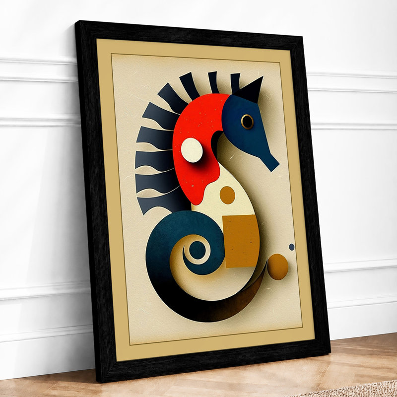 Geometric Seahorse Art Deco - Print, A2 - 59.4 x 42.0 cm, Black