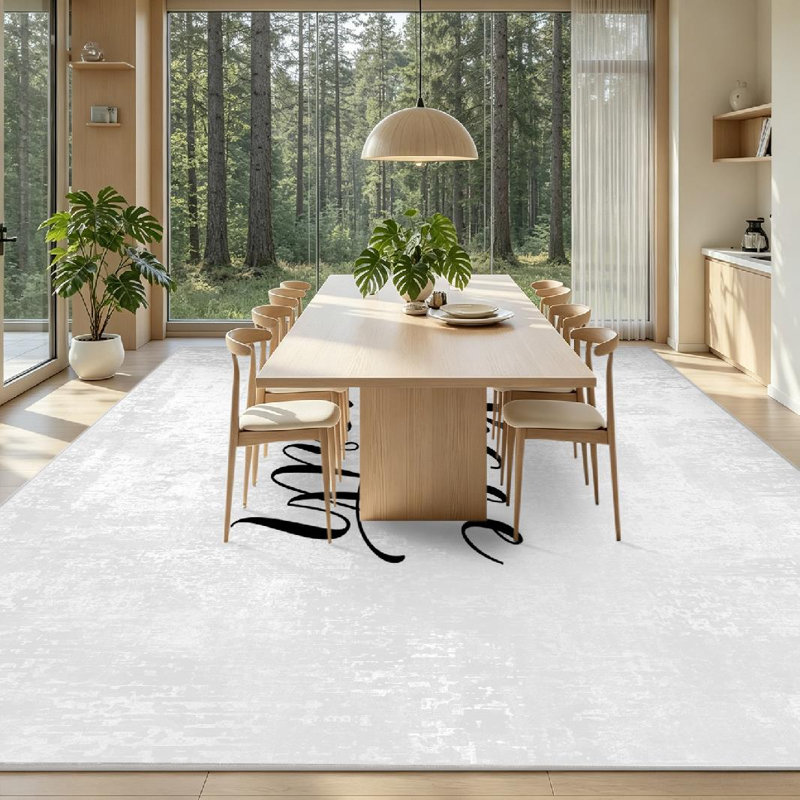 Tapis noir noir lavable à la machine, Rectangle 71 po x 98 po