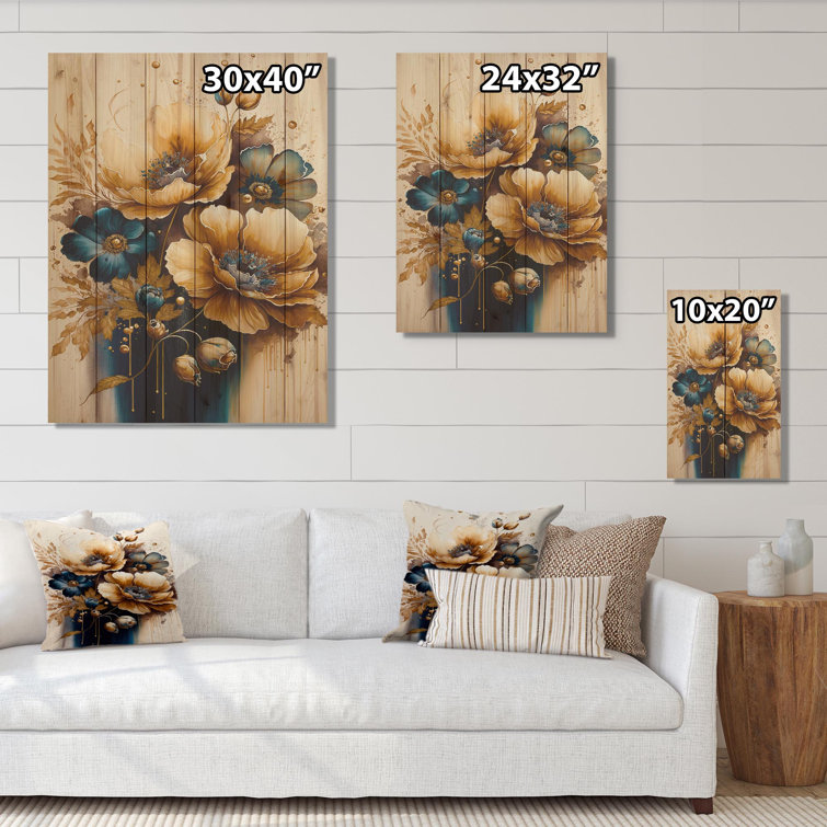 House of Hampton® Aidon Brown And Gold Poppy Flowers On Wood Print ...