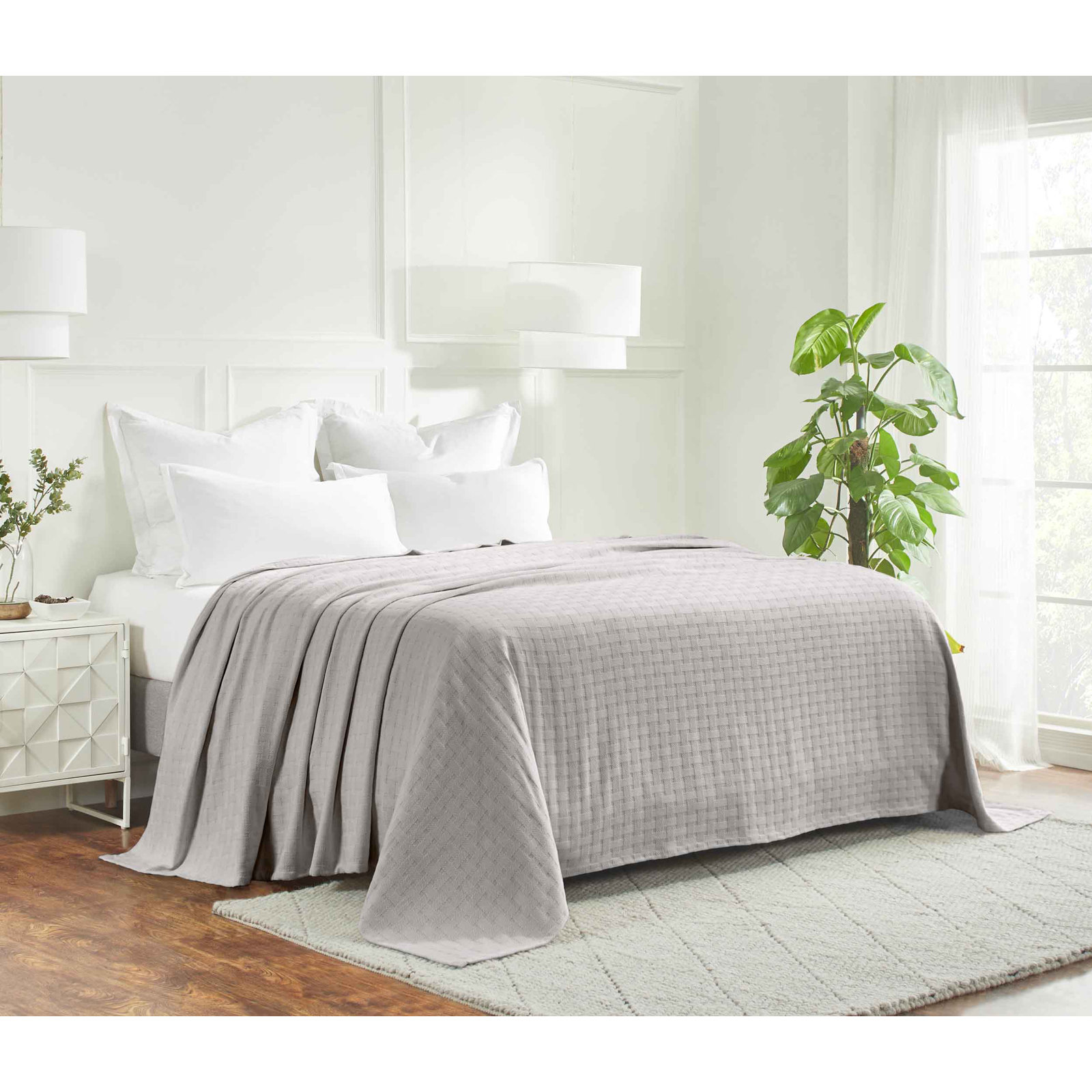 Bertie Cotton Machine Woven Throw Blanket, King, Gray