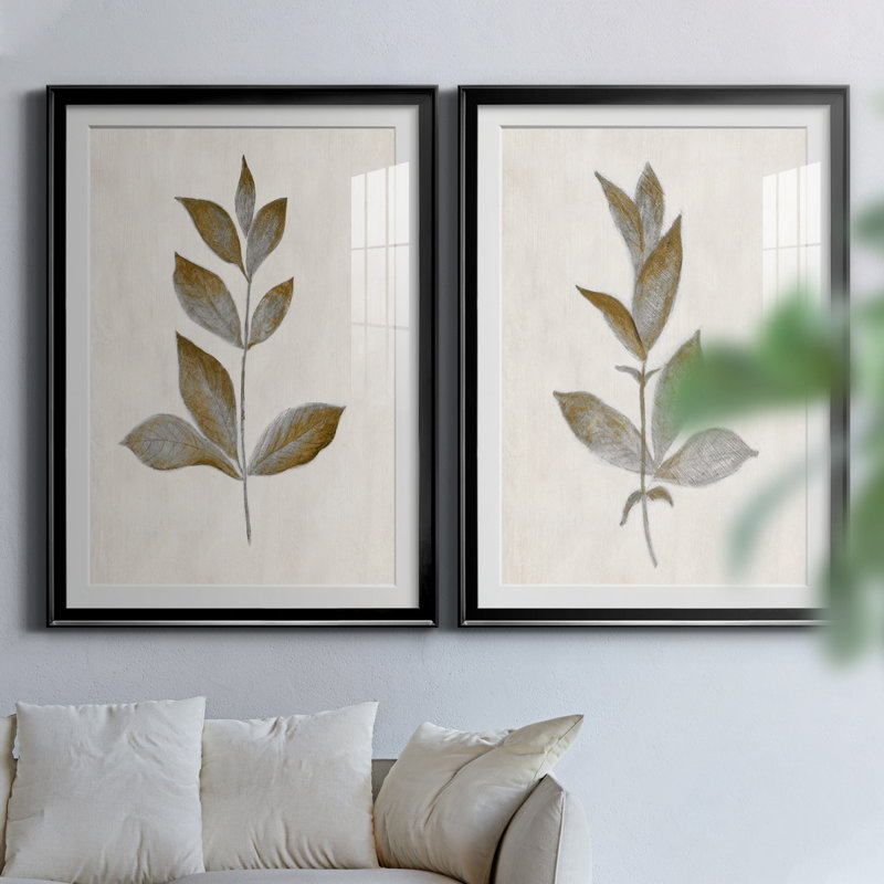 Bronze Leaf I - ensemble de 2 reproductions, Ne s’applique pas, Impression encadrée avec passe-partout, H 31,5 po x l 47 po