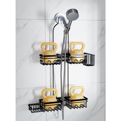 Serviteur de douche suspendu pour pommes de douche à main - Argent - Organisateur de salle de bain suspendu antirouille avec porte-savon, porte-brosse à dents et crochets