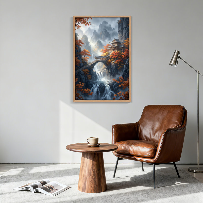 Ensemble de 1 tableau sur toile représentant un temple de montagne, 36"H x 24"W, Natural