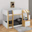 Lit superposé avec bureau, armoire de rangement et ports USB, lit superposé peu encombrant avec échelle et garde-corps