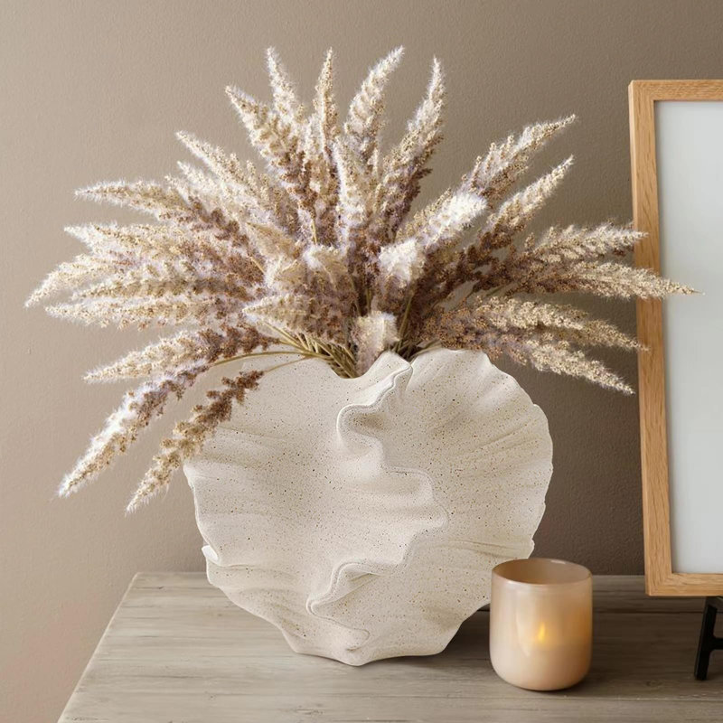 Cream Color Ceramic Vase For Modern Home Decor, Ceramic Coral Flower Vase For Nordic Art Pampas Grass,Boho Decor Donut Centerpiece Vases For Coffee Table Office Bookshelf Living Room Decor(1PS)