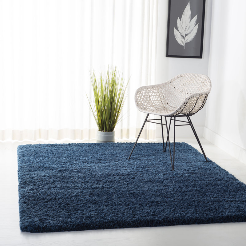 Tapis ivoire à poils longs Sador, Blue, Rectangle 4 pi x 6 pi