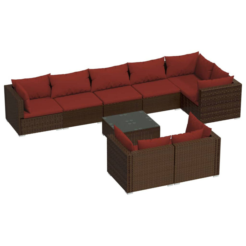 9 Piece Lounge Sectional Seating Group, Cinnamon Red, Brown