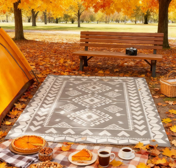 Tapis intérieur / extérieur réversible gris et blanc imperméable