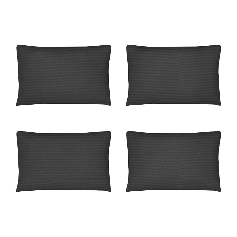 Ensemble de 4 coussins décoratifs Sunbrella, coussins décoratifs rectangulaires d'extérieur 14 po x 36 po, Toile noire