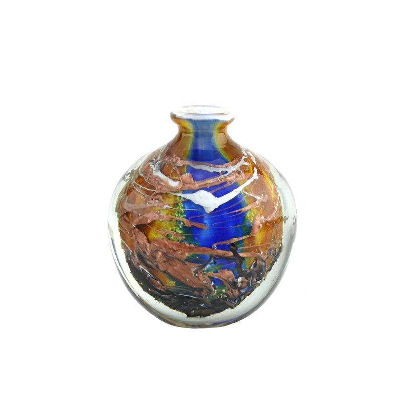Lutin European Art Glass Vase Mediterranee, Blue/Yellow