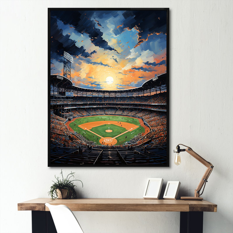 «Stadium In Spotlight Pointillism», peinture I, Cadre flottant noir, H 20 po x l 12 po x P 1 po
