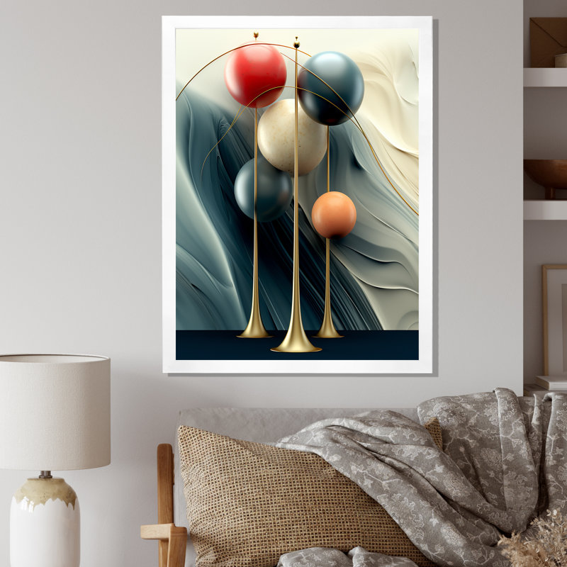 Reproduction d'art rétro abstrait - Minimalisme, H 20 po x l 12 po x P 1 po, Cadre simple blanc