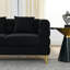 Canapé modulaire 60 pouces 2 places avec tissu noir doux, sièges profonds, pieds en métal doré et coussins lombaires, salon moderne au design épuré, sièges inspirés par l'art-121105705-121105707-121105709