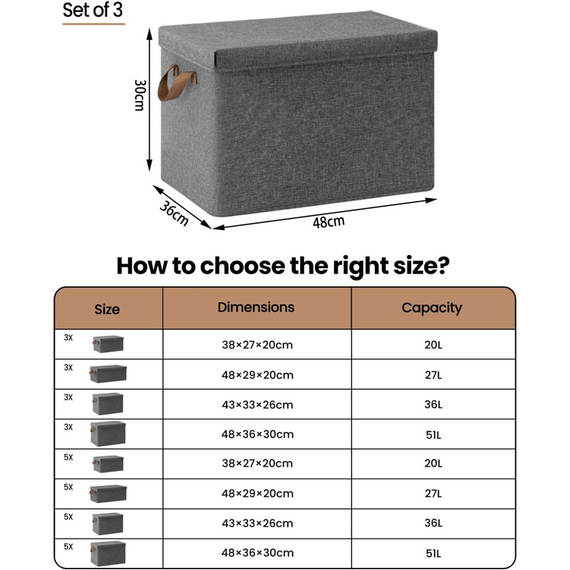 Fabric Crate, 30cm H x 48cm W x 36cm D, Dark Grey, Yes