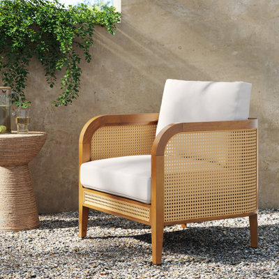 Chaise de terrasse rembourrée bohémienne, chaise longue d'extérieur avec structure en bois massif
