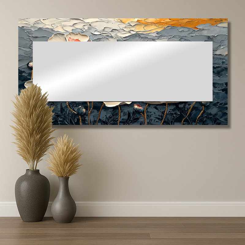 Danse des coquelicots sur pierre I - décoration murale miroir floral - imprimé sur métal, 28 po x 55 po