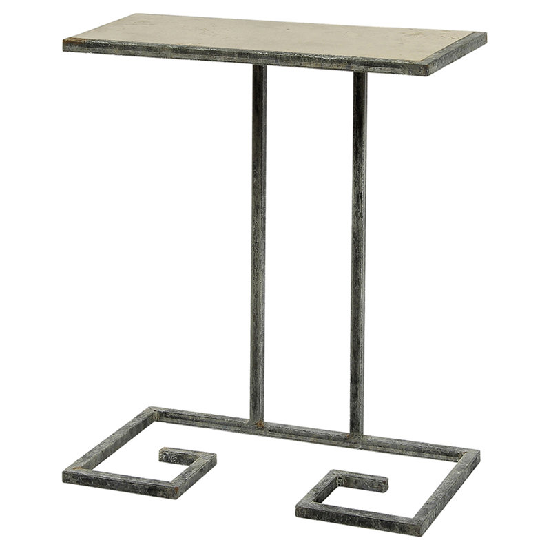 Greek Key C End Table, Deep Ocean, Light Travertine