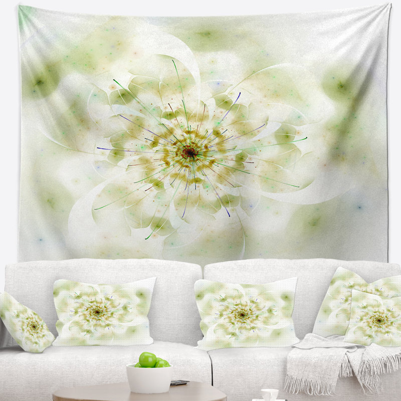 Fleur pleine fleur fractale en tapisserie blanche, H 32 po x l 39 po